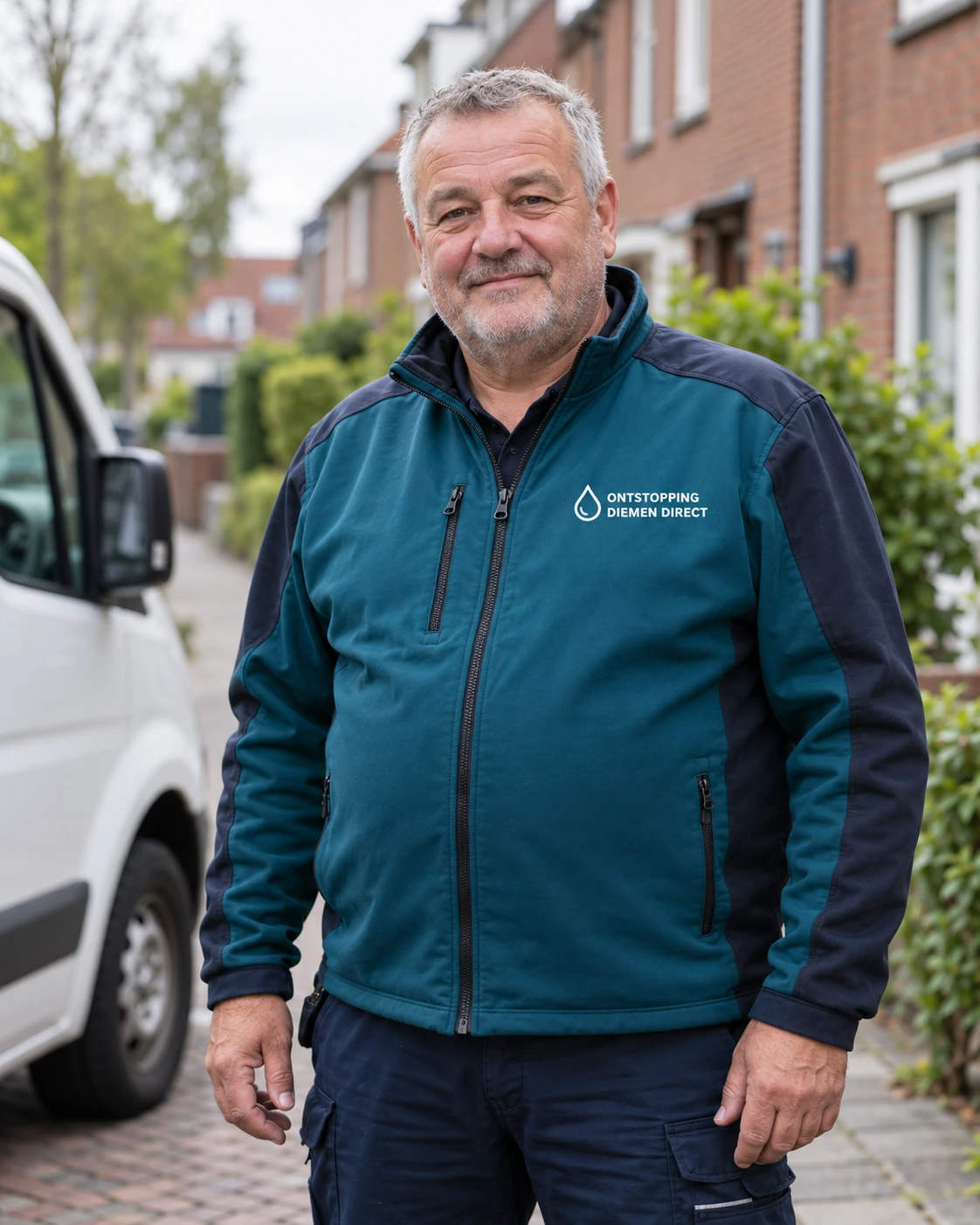 Vakman in werkkleding met het logo van Ontstopping Diemen Direct